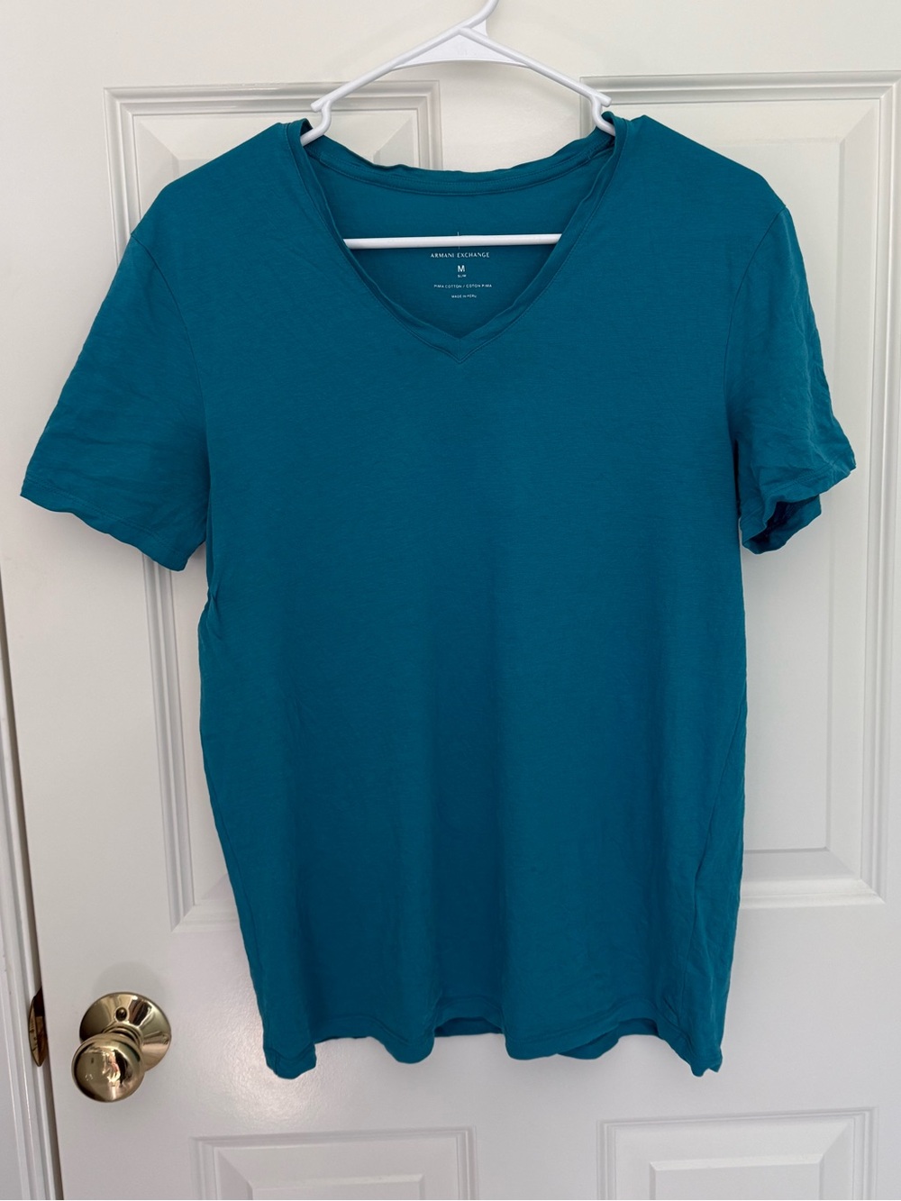 Armani Exchange Men's Teal Pima Cotton Slim Fit V-Neck T-Shirt Size M (2021)